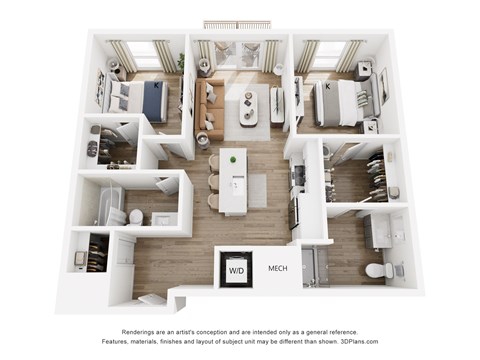 Floor plan for 2 beds, 2 baths, 924 sqft